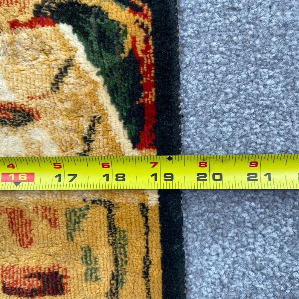 Vintage Tapestry‎ Prayer Rug Scene Figures Fringe Orange Textile Art